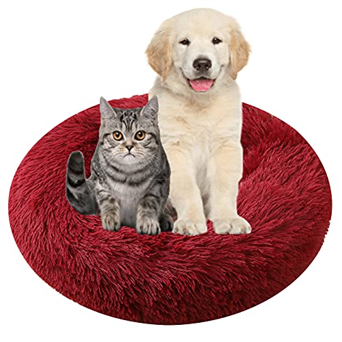 MOZTBH Hundebett, Rundes Haustierbett Plüsch Waschbares Abnehmbar Katzenbett Hundehaus Warme Weiche Doughnut-Form Hund Bett-Light Coffee||Ø 50cm/20in von MOZTBH