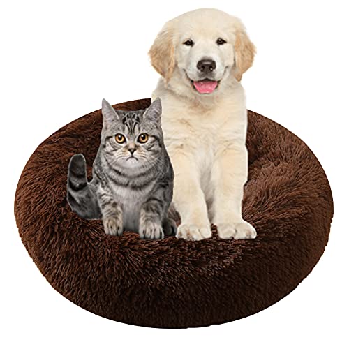 MOZTBH Hundebett, Rundes Haustierbett Plüsch Waschbares Abnehmbar Katzenbett Hundehaus Warme Weiche Doughnut-Form Hund Bett-Light Coffee||Ø 50cm/20in von MOZTBH