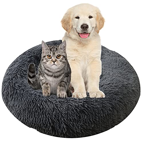 MOZTBH Hundebett, Rundes Haustierbett Plüsch Waschbares Abnehmbar Katzenbett Hundehaus Warme Weiche Doughnut-Form Hund Bett-Light Coffee||Ø 50cm/20in von MOZTBH