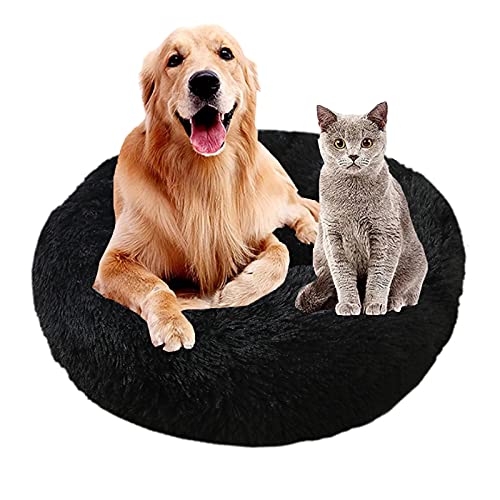 MOZTBH Hundesofa Katzenbett Donut，Rund Hundebett Flauschig Katzenbett Waschbar Weiches Plüsch Donut Haustierbett für Katzen Hunde，Warme Weiche Bequeme Hundesofa-Black||Ø32in(Ø80cm) von MOZTBH