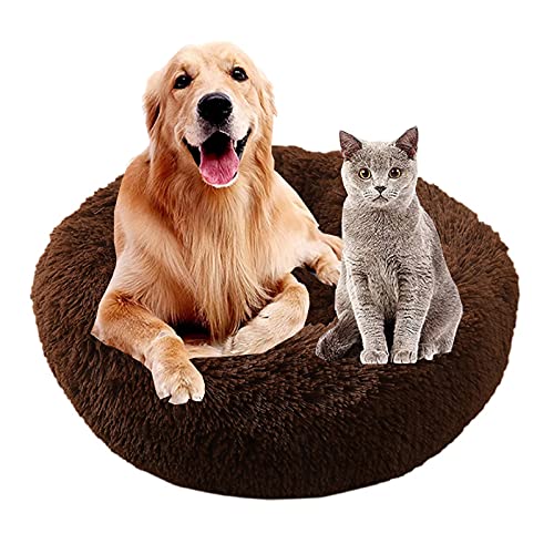 MOZTBH Hundesofa Katzenbett Donut，Rund Hundebett Flauschig Katzenbett Waschbar Weiches Plüsch Donut Haustierbett für Katzen Hunde，Warme Weiche Bequeme Hundesofa-Dark Brown||Ø40in(Ø100cm) von MOZTBH