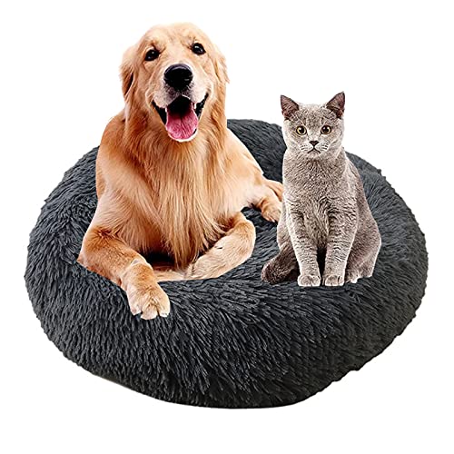 MOZTBH Hundesofa Katzenbett Donut，Rund Hundebett Flauschig Katzenbett Waschbar Weiches Plüsch Donut Haustierbett für Katzen Hunde，Warme Weiche Bequeme Hundesofa-Dark Gray||Ø48in(Ø120cm) von MOZTBH