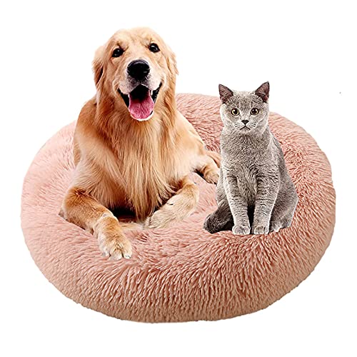 MOZTBH Hundesofa Katzenbett Donut，Rund Hundebett Flauschig Katzenbett Waschbar Weiches Plüsch Donut Haustierbett für Katzen Hunde，Warme Weiche Bequeme Hundesofa-Leather Pink||Ø28in(Ø70cm) von MOZTBH