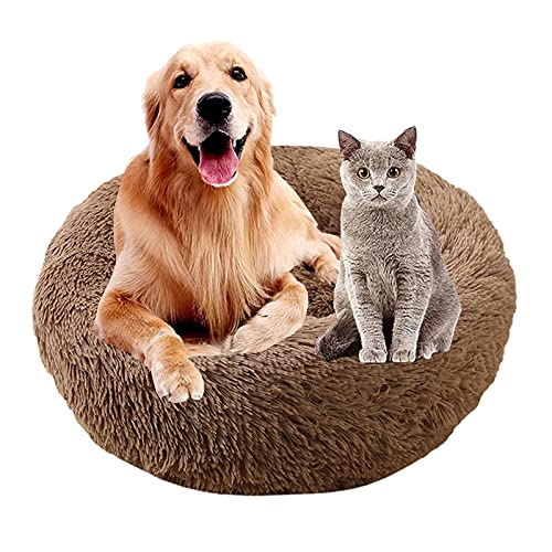 MOZTBH Hundesofa Katzenbett Donut，Rund Hundebett Flauschig Katzenbett Waschbar Weiches Plüsch Donut Haustierbett für Katzen Hunde，Warme Weiche Bequeme Hundesofa-Light Brown||Ø20in(Ø50cm) von MOZTBH