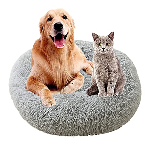 MOZTBH Hundesofa Katzenbett Donut，Rund Hundebett Flauschig Katzenbett Waschbar Weiches Plüsch Donut Haustierbett für Katzen Hunde，Warme Weiche Bequeme Hundesofa-Light Grey||Ø32in(Ø80cm) von MOZTBH