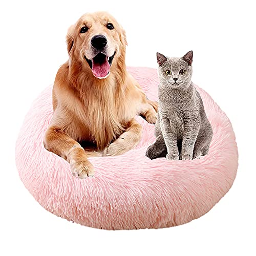 MOZTBH Hundesofa Katzenbett Donut，Rund Hundebett Flauschig Katzenbett Waschbar Weiches Plüsch Donut Haustierbett für Katzen Hunde，Warme Weiche Bequeme Hundesofa-Light pink||Ø28in(Ø70cm) von MOZTBH