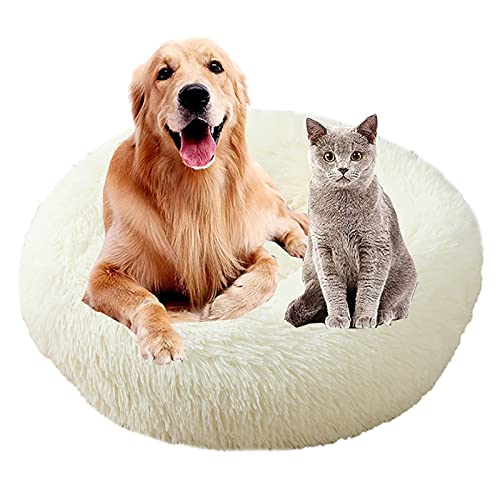 MOZTBH Hundesofa Katzenbett Donut，Rund Hundebett Flauschig Katzenbett Waschbar Weiches Plüsch Donut Haustierbett für Katzen Hunde，Warme Weiche Bequeme Hundesofa-White||Ø24in(Ø60cm) von MOZTBH