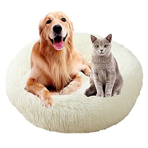 MOZTBH Hundesofa Katzenbett Donut，Rund Hundebett Flauschig Katzenbett Waschbar Weiches Plüsch Donut Haustierbett für Katzen Hunde，Warme Weiche Bequeme Hundesofa-White||Ø32in(Ø80cm) von MOZTBH