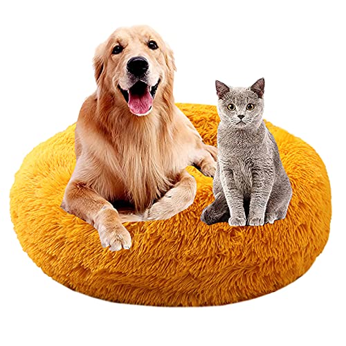 MOZTBH Hundesofa Katzenbett Donut，Rund Hundebett Flauschig Katzenbett Waschbar Weiches Plüsch Donut Haustierbett für Katzen Hunde，Warme Weiche Bequeme Hundesofa-Yellow||Ø24in(Ø60cm) von MOZTBH