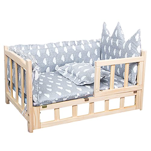 MObyat Haustierbett Hundebett aus Holz, Haustierbett mit Kopfstütze, winterwarmes Hundebett mit Geländer und Treppe, Katzenbett, abnehmbare und waschbare Haustiermöbel Hundebett MObyat Haustierbett Hundebett aus Holz, Haustierbett mit Kopfstütze, winterwarmes Hundebett mit Geländer und Treppe, Katzenbett, abnehmbare und waschbare Haustiermöbel Hundebett von MObyat