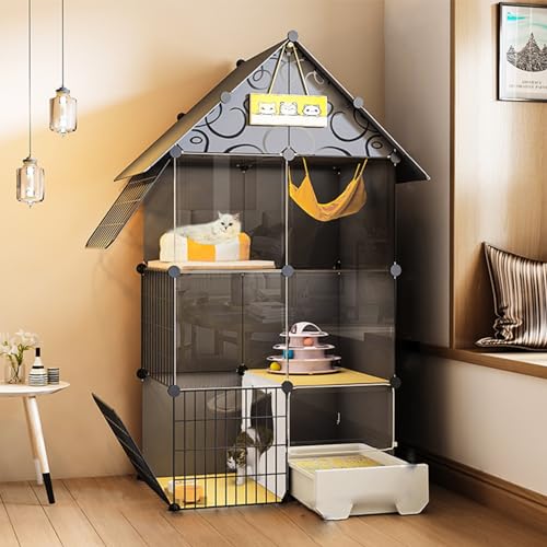 Homey Haustierkäfig, zusammenklappbarer Haustierkäfig, Kätzchenkäfig für Hauskatzen, Katzenkäfig für den Innenbereich mit Katzentoilette, Metallmaterial, leicht zusammenzubauende Katzenzucht Homey Haustierkäfig, zusammenklappbarer Haustierkäfig, Kätzchenkäfig für Hauskatzen, Katzenkäfig für den Innenbereich mit Katzentoilette, Metallmaterial, leicht zusammenzubauende Katzenzucht von MPFYRCOJ