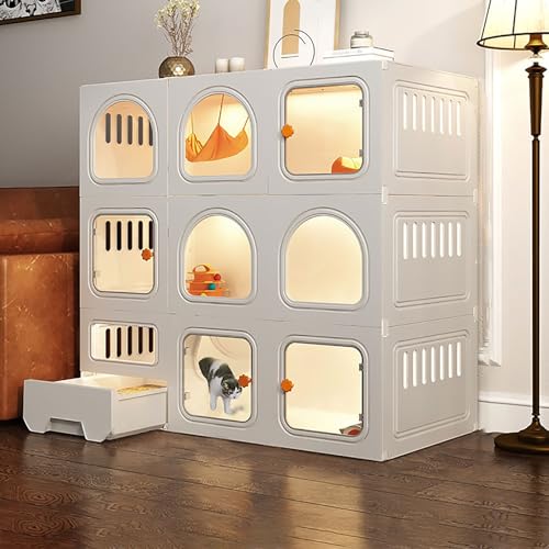 Katzenkäfig, DIY-Katzengehege, Katzenhaus, Laufstall für Katzen, Katzenkäfig für den Innenbereich mit Katzentoilette, leicht zusammenzubauende Katzenpension, großer Übungsbereich, ideal für Katzenkäfig, DIY-Katzengehege, Katzenhaus, Laufstall für Katzen, Katzenkäfig für den Innenbereich mit Katzentoilette, leicht zusammenzubauende Katzenpension, großer Übungsbereich, ideal für von MPFYRCOJ