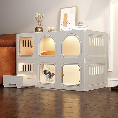 Katzenkäfig, DIY-Katzengehege, Katzenhaus, Laufstall für Katzen, Katzenkäfig für den Innenbereich mit Katzentoilette, leicht zusammenzubauende Katzenpension, großer Übungsbereich, ideal für Katzenkäfig, DIY-Katzengehege, Katzenhaus, Laufstall für Katzen, Katzenkäfig für den Innenbereich mit Katzentoilette, leicht zusammenzubauende Katzenpension, großer Übungsbereich, ideal für von MPFYRCOJ