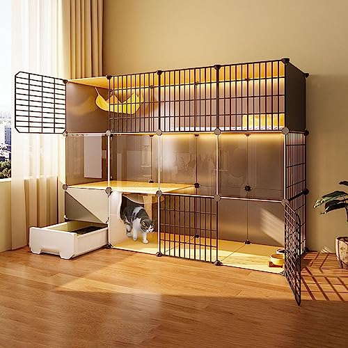 Katzenkäfig, Katzenkäfig mit Katzentoilette, Katzenkäfig für Haustierwelpen, Frettchen, Igel, einfach zusammenzubauende Katzenpension, wasserdicht (mehrere Katzenkäfig, Katzenkäfig mit Katzentoilette, Katzenkäfig für Haustierwelpen, Frettchen, Igel, einfach zusammenzubauende Katzenpension, wasserdicht (mehrere von MPFYRCOJ