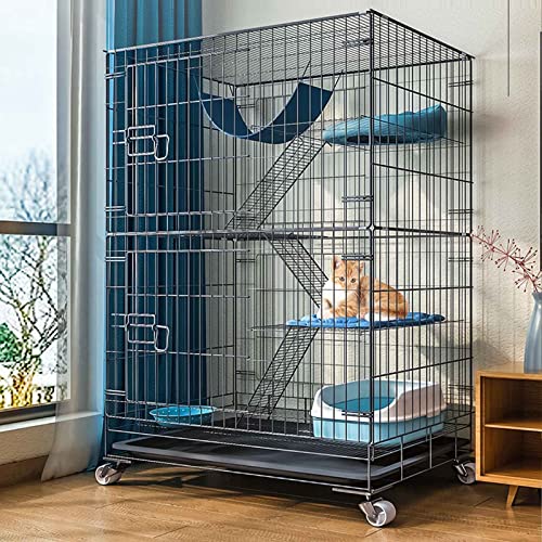 Katzenkäfige Indoor Groß mit Katzentoilette, Katzenzucht Outdoor für Katzen, Boden mit Rädern, 360° drehbar, Metall, Schwarz/Weiß (6er Set, 10er Set, 12er Set)/Schwarz/C-Paket von MPFYRCOJ