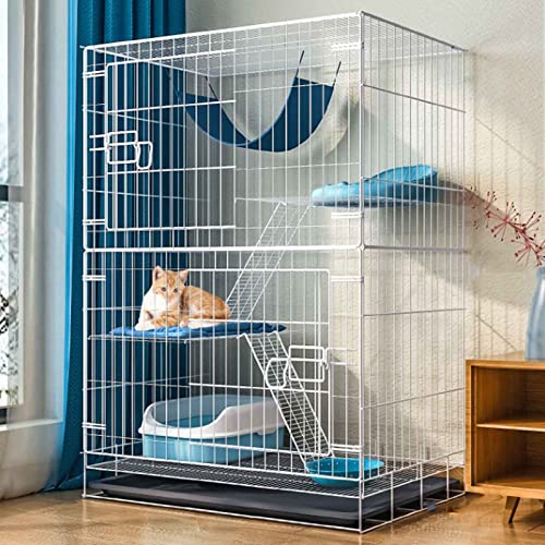 Katzenkäfige Indoor Groß mit Katzentoilette, Katzenzucht Outdoor für Katzen, Boden mit Rädern, 360° drehbar, Metall, Schwarz/Weiß (6er Set, 10er Set, 12er Set)/Weiß/A-Paket von MPFYRCOJ