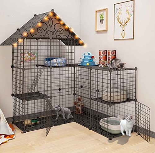 Katzenkäfige für den Innenbereich, groß, mit Dach, Katzenzucht mit großem Platz, abnehmbares Katzenhaus, schwarz – 111 x 39 x 110/111 x 75 x 146/111 x 111 x 146 (Farbe: A, Größe: 111 x 111 x Katzenkäfige für den Innenbereich, groß, mit Dach, Katzenzucht mit großem Platz, abnehmbares Katzenhaus, schwarz – 111 x 39 x 110/111 x 75 x 146/111 x 111 x 146 (Farbe: A, Größe: 111 x 111 x von MPFYRCOJ