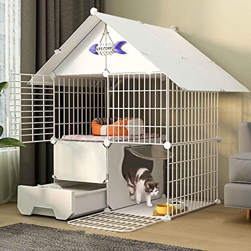 Katzenkäfige für den Innenbereich, groß, mit Katzentoilette, Katzenzucht für den Außenbereich, Haustierkäfige, Metallmaterial, leicht zu montierende Katzenzucht, Weiß/B/75 * 49 * 109 Katzenkäfige für den Innenbereich, groß, mit Katzentoilette, Katzenzucht für den Außenbereich, Haustierkäfige, Metallmaterial, leicht zu montierende Katzenzucht, Weiß/B/75 * 49 * 109 von MPFYRCOJ