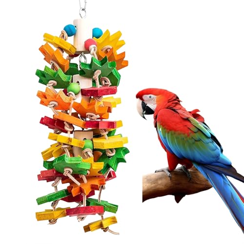 MQ PapageienKauspielzeug für große und kleine Papageien und Vögel, natürliches HolzblockReißspielzeug mit mehrfarbigem AhornblattDesign, Schnabeltrimmungsspielzeug für afrikanische graue Kakadus von MQ