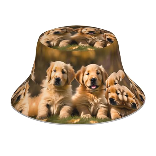 MQGMZ Fischerhut mit Golden Retriever-Aufdruck, reflektierender Hut, Reise-Sonnenkappe, leicht, Outdoor-Hut für Damen und Herren, Golden Retriever Hunde Welpen Haustiere, Einheitsgröße von MQGMZ