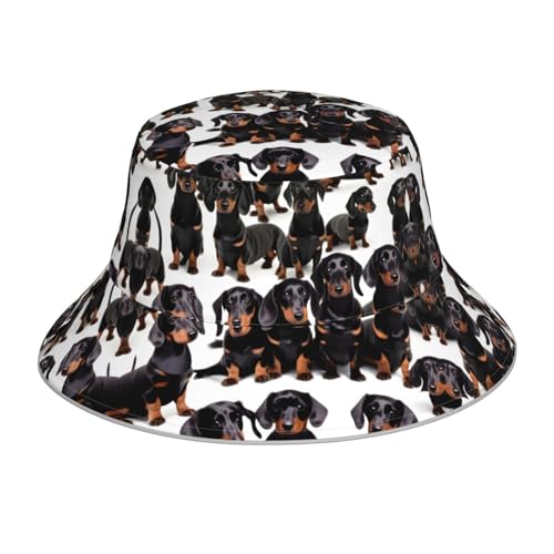 MQGMZ Fischerhut mit Hundeknochen und Pfotenabdrücken, reflektierend, für Reisen, Sonnenhut, leicht, für Damen und Herren, Dackel Weiner Hund, Einheitsgröße von MQGMZ