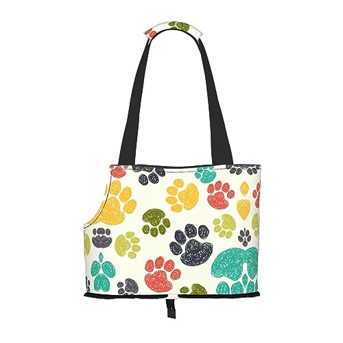 Mqgmz Niedliche bunte Hundepfotenabdruck-Haustier-Reisetasche und Tasche sicher für Welpen und Katzen von MQGMZ