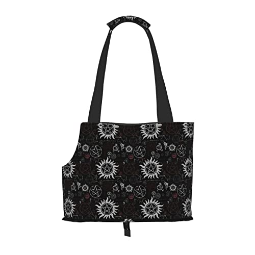 Mqgmz Supernatural Symbole Transporttasche für Haustiere, Schwarz bedruckt und mit Tasche für Welpen und Katzen von MQGMZ