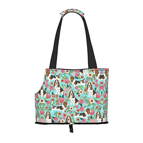 Mqgmz Sweet Basset Hound Reisetasche, für Welpen, Katzen, Blumenmuster, von MQGMZ