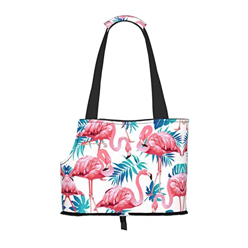 Mqgmz Transporttasche für Haustiere, Motiv: Flamingo-Vogel und grüne Pflanze, Blatt-Druck, für Welpen, Katzen von MQGMZ