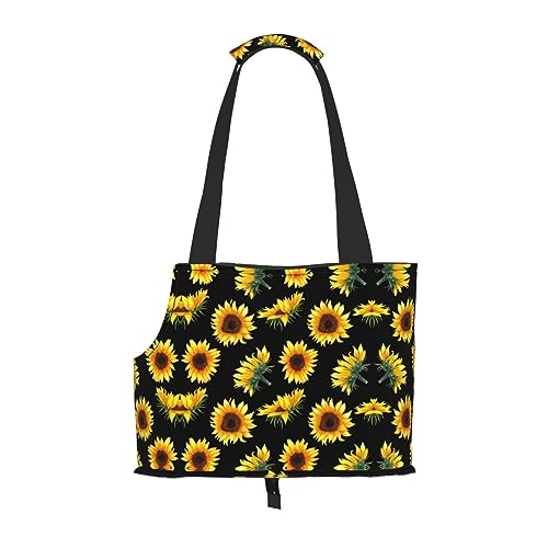 Mqgmz Transporttasche für Haustiere, Motiv: Sonnenblumen, Blumen, Pflanzen, Schwarz und Gelb, mit Taschensafe von MQGMZ