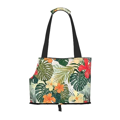 Mqgmz Transporttasche für Haustiere, Motiv: Vegetationsblätter mit Hibiskusblüten und Taschensafe für Welpen und Katzen – tolles Design Mqgmz Transporttasche für Haustiere, Motiv: Vegetationsblätter mit Hibiskusblüten und Taschensafe für Welpen und Katzen – tolles Design von MQGMZ