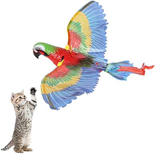 Electric Sound Vogel Katzenspielzeug,Realistischer Fliegender Papagei Interaktives Kätzchenspielzeug für Hauskatzen Haustiere,Batteriebetriebene Lustiger Teaser und Übungsgerät für Katzen Kätzchen von MQLAE