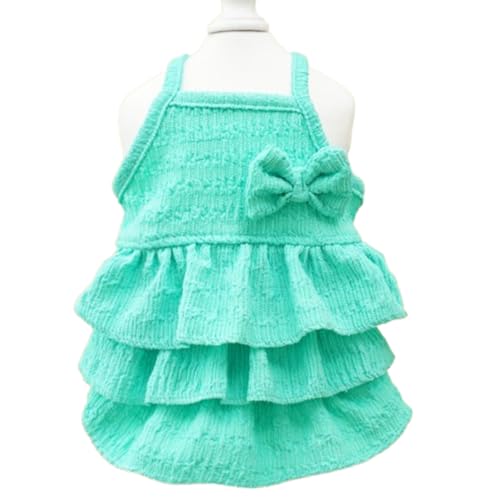 MQQYLBHDS Grünes Hundekleid für kleine Hunde und Mädchen, Frühlings-Welpenkleidung mit Schleife, gestuftes, mehrlagiges Kuchenkleid für Katzen, ärmellos, Sommer-Haustier-Outfit (Grün, L) von MQQYLBHDS