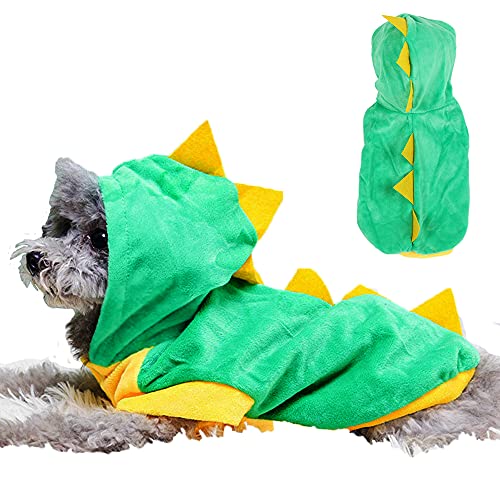 MQQYLBHDS Hund Dino Hoodies Haustier Halloween Kostüm Katze Dinosaurier Cosplay Welpe Hooded Coat Doggy Clothes with Hat Bulldog Sweatshirt for Adult cat and Dogs (A, Large) von MQQYLBHDS
