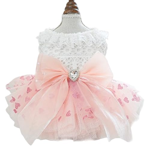 MQQYLBHDS Hundekleid für kleine Hunde, Mädchen, Frühlingswelpenkleidung mit Schleife, Puffärmeln, Katzen-Outfit, Hundeprinzessin mit Leine, Ring, Hundegeschirrkleid, Sommer-Haustierbekleidung (Rosa von MQQYLBHDS