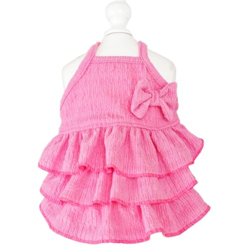 MQQYLBHDS Pinkes Hundekleid für kleine Hunde und Mädchen, Frühlings-Welpenkleidung mit Schleife, gestuftes, mehrlagiges Kuchenkleid für Katzen, ärmellos, Sommer-Haustier-Outfit (Rosa, Größe M) von MQQYLBHDS