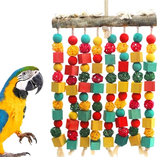MQUPIN Großes Vogel-Papageienspielzeug, Vogelkauspielzeug natürliche Holzblöcke Takraw Papageienkäfig Bissspielzeug Anzüge für große, mittelgroße Vögel, Aras, afrikanische graue Kakadus von MQUPIN