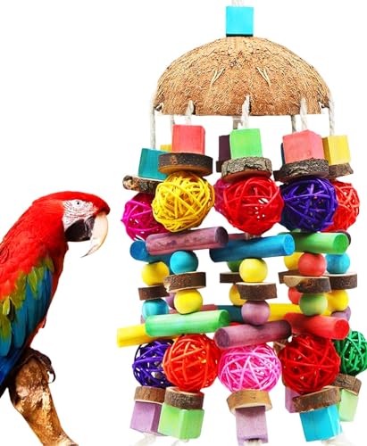 MQUPIN Großes Vogel Papagei Natürliches Kau-Spielzeug für Kakadus, Graupapageien, Aras und Amazonaspapageien, mehrfarbiges natürliches Holzblockspielzeug zum Klettern, Kauen, Entwirren und Putzen von MQUPIN