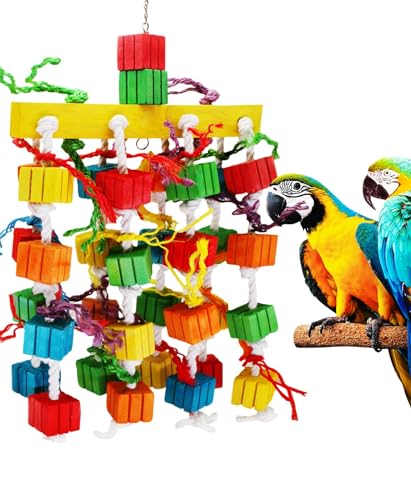 MQUPIN Kaubare Vogel Papagei Spielzeug, Natural Coloured Wooden Block Tearaway Vogel Spielzeug, Käfig Hanging Foraging Papageienspielzeug, Geeignet Für Kletternde Wellensittiche Papagei Spielzeug von MQUPIN
