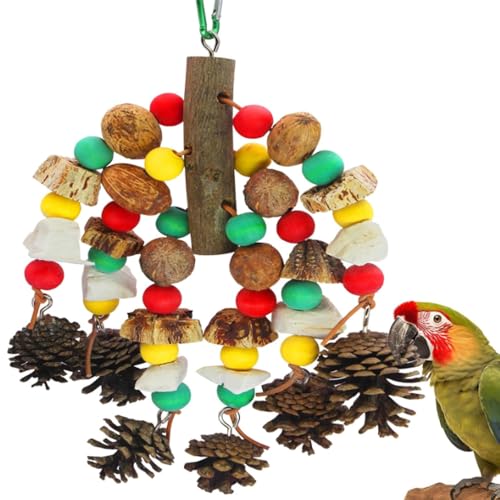 MQUPIN Papageienspielzeug, nussiges, nährstoffreiches Vogelspielzeug, natürliches hölzernes Beißspielzeug für Papageienkäfige, mit Tintenfischknochen, Kiefernzapfen, hölzernen Mangos und Karambole von MQUPIN