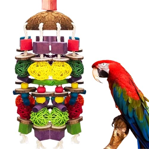 MQUPIN Vogel Papagei Kauen Spielzeug,22 Inch Papagei Kauspielzeug Buntes Natürliches Sicheres Holz Block Schaukel zum Kauen für Alle Papageien & Vogel(Bunt) von MQUPIN