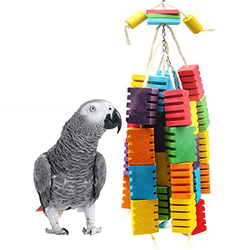 MQUPIN Vogel Papagei Kauen Spielzeug Aktualisierung, Papagei Kauspielzeug Buntes Natürliches Sicheres Holz Block Schaukel zum Kauen für Alle Großer Vogelpapagei(Bunt) von MQUPIN
