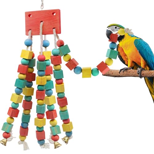 MQUPIN Vogel Papagei Spielzeug Große Kauen Natürliche Sittich Papagei Käfig Hängen Kauen Mehrfarbige natürliche Holzblöcke Spielzeug Nüsse Sepaktakraw von MQUPIN
