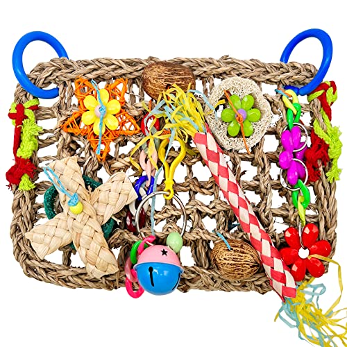 Papageienspielzeug Wellensittich Spielzeug Zubehör Futterwand mit Verschiedenen Bunten Vogelspielzeu, Essbare Aus Seegras Gewebte Kletter Vogelkäfig Zubehör Hängemattenmatte Papageienspielzeug Wellensittich Spielzeug Zubehör Futterwand mit Verschiedenen Bunten Vogelspielzeu, Essbare Aus Seegras Gewebte Kletter Vogelkäfig Zubehör Hängemattenmatte von MQUPIN