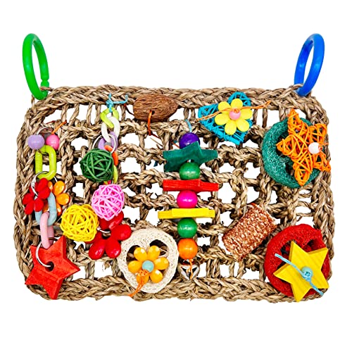 Wellensittich Spielzeug Wellensittich Zubehör, Papageienspielzeug Futterwand mit Verschiedenen Bunten Vogelkäfig Vogelspielzeug, Essbare Aus Seegras Gewebte Kletter Vogelspielplatz Hängemattenmatte Wellensittich Spielzeug Wellensittich Zubehör, Papageienspielzeug Futterwand mit Verschiedenen Bunten Vogelkäfig Vogelspielzeug, Essbare Aus Seegras Gewebte Kletter Vogelspielplatz Hängemattenmatte von MQUPIN