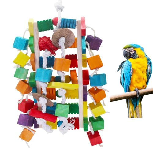 Papageien-Vogelspielzeug, natürliche mehrfarbige Holzblöcke, Vogelkauspielzeug für kleine und mittelgroße Aras, Graupapageien, Kakadus, Amazonas-Papageien von MQUPIN