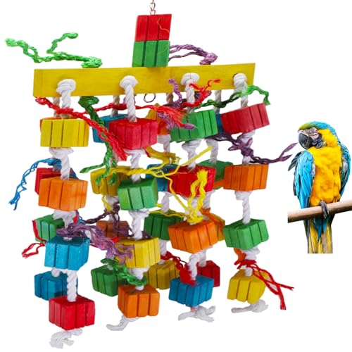 Papageienspielzeug, Vogelkauspielzeug aus natürlichen, mehrfarbigen Holzblöcken, Käfigbeißspielzeug für afrikanische Graukakadus, Amazon-Papageien usw. große, mittelgroße Papageienvögel von MQUPIN