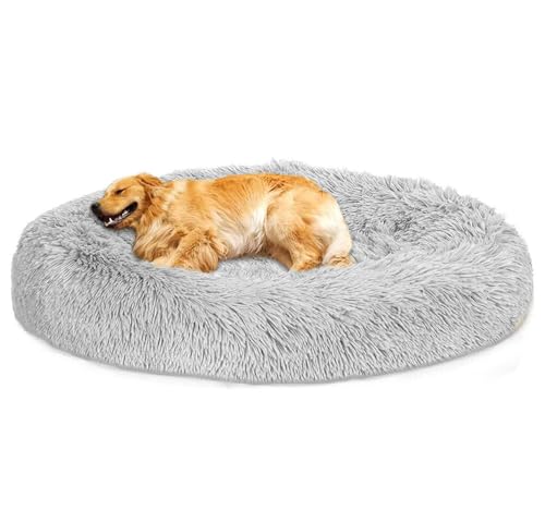 MQXDNFDC Beruhigendes rundes Haustierbett, Plüschnest, warm, weiches Kissen, Donut-Kuschelbett, Katzen- und Hundebett, Höhlenhaus, bequem für tiefen Schlaf, 71,1 cm, Schwarz (Hellgrau, 109,2 cm) von MQXDNFDC