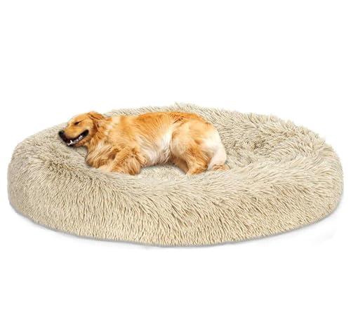 MQXDNFDC Beruhigendes rundes Haustierbett, Plüschnest, warmes, weiches Kissen, Donut-Kuschelbett, Katzen- und Hundebett, Höhlenhaus, bequem für tiefen Schlaf, 71,1 cm, Schwarz (Khaki, 109,2 cm) von MQXDNFDC
