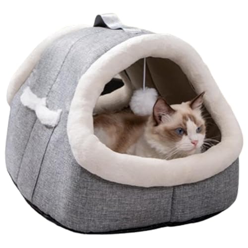MQXDNFDC Katzenbetten für Indoor-Katzen, halbgeschlossenes Winter-Katzenhaus, Winter-Katzenbett, überdachtes Katzennest, Doppeltür-Katzenbett, warmes Höhlennest, Indoor-Katzenhaus mit Seitentasche für von MQXDNFDC